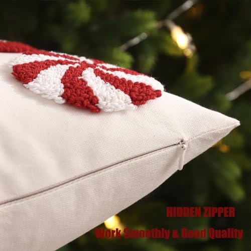 Tosleo Christmas Candy Cane Throw Pillow Covers 18x18in Set of 2, Red Xmas Embroidered Cushions