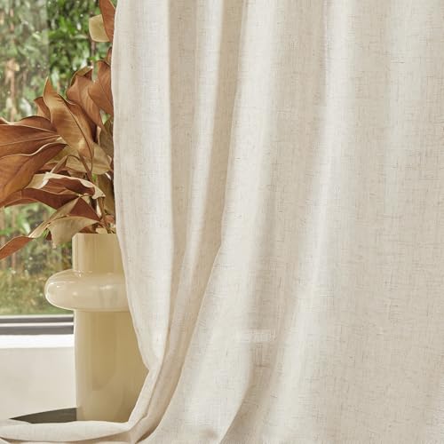 Natural Linen Semi Sheer Curtains 84 Inches Long - 2 Panel Set (50" x 84")