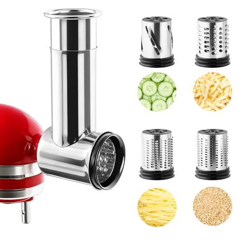 Stainless Steel Grater & Slicer Attachment for Stand Mixers, 4-Drum Set