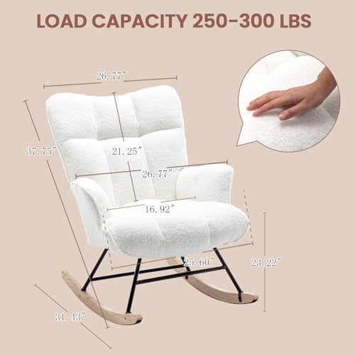 Upholstered Teddy Nursery Rocking Chair with High Backrest and Padded Seat