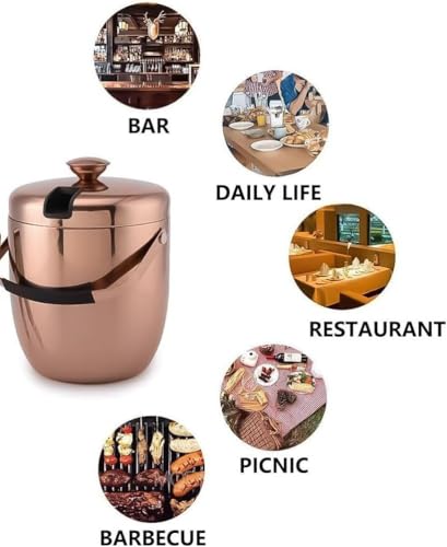 PuLaif Gold Stainless Steel Ice Bucket with Lid & Tongs - Double Wall, 3L