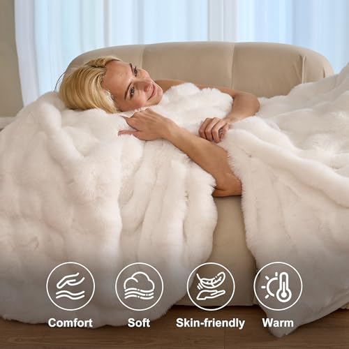 Electric Heated Throw Blanket, Faux Rabbit Fur, 1-10H Timer