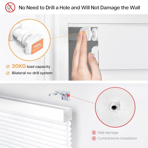 No Drill Blackout Roller Shades 34.5" W x 48" H - Cordless Design