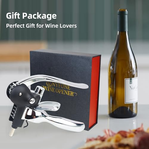QONYFONE Futura Silver Lever Wine Opener with Gift Box – Easy Corkscrew Set