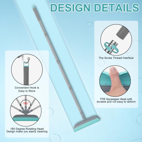 Silicone Floor Squeegee Broom with 59" Long Handle for Water & Pet Hair