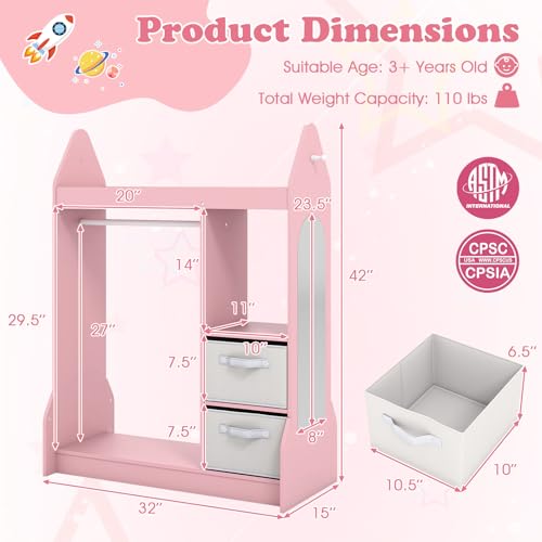 Kids Dress Up Storage Organizer with Mirror and Clothes Rack