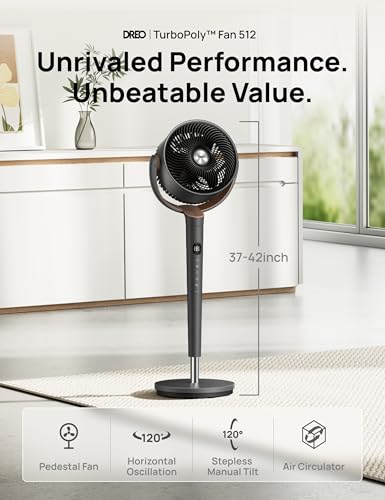 DREO Pedestal Fan for Bedroom, 120° Oscillating Quiet Floor Fan with DC Motor