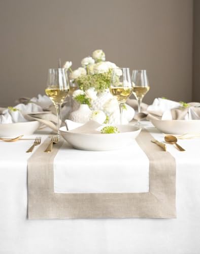 Solino Home 100% Linen Table Runner Natural & White - 14 x 90 in
