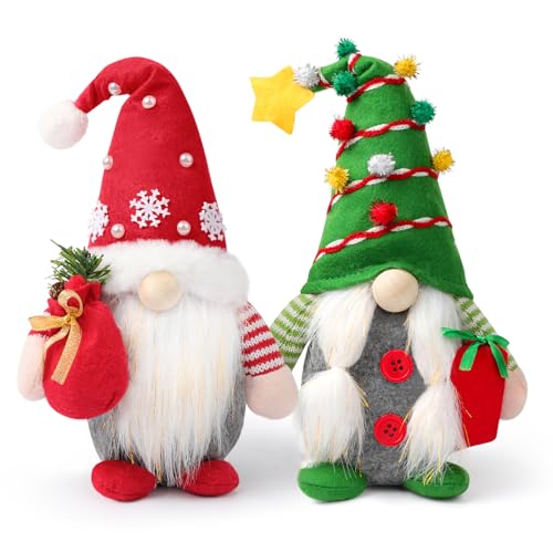 Christmas Gnome Plush Tabletop Decorations - Set of 2 Farmhouse Figurines