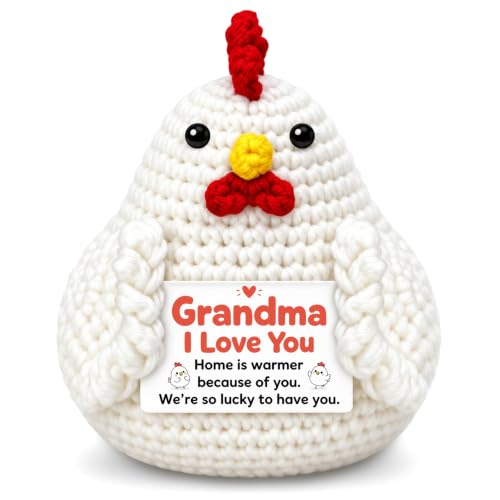 Grandma First Time Gifts from Grandchild - Handmade Crochet Chicken & Heartfelt Card