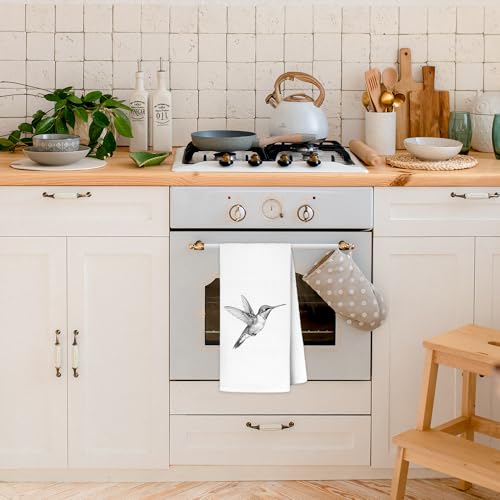 Hummingbird Kitchen Towels 16x24 Inch - Black and White Bird House Dish Tea Towel - Variation of THIS listing
