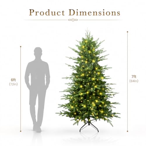 7FT Prelit Blue Spruce Christmas Tree - Slim Artificial Xmas Tree with Warm White LED Lights