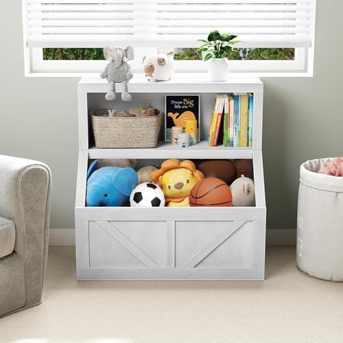 Kids Bookshelf and Toy Storage Organizer with Toy Chest