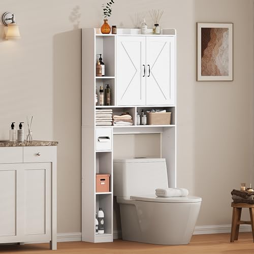 Over the Toilet Storage Cabinet, 31-Inch Bathroom Organizer with Doors