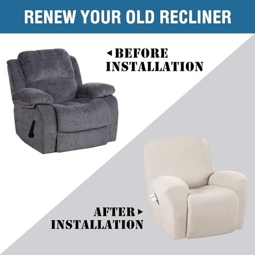 Super Stretch Recliner Cover - Non-Slip, Soft Jacquard, Ivory