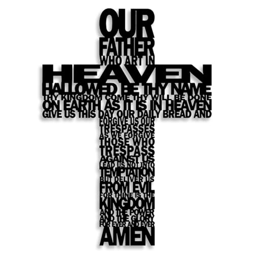 Metal Cross Wall Decor - Rustic Black Christian Prayer Wall Art 14-Inch