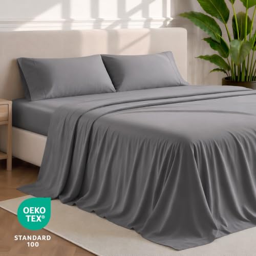 Bare Home Queen Sheet Set - 1800 Ultra-Soft Grey Bed Sheets with Deep Pockets
