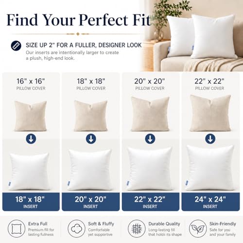 Leeden 12x20 Lumbar Throw Pillow Inserts, Set of 2 Plush Cushion Forms