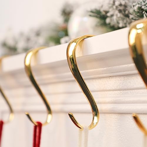 Gold Christmas Stocking Holders for Mantel - Non-Slip Metal Hooks (Set of 4)