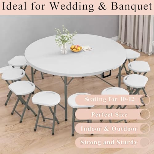 5ft Round Folding Table, Portable Heavy Duty HDPE Banquet Table with Handle