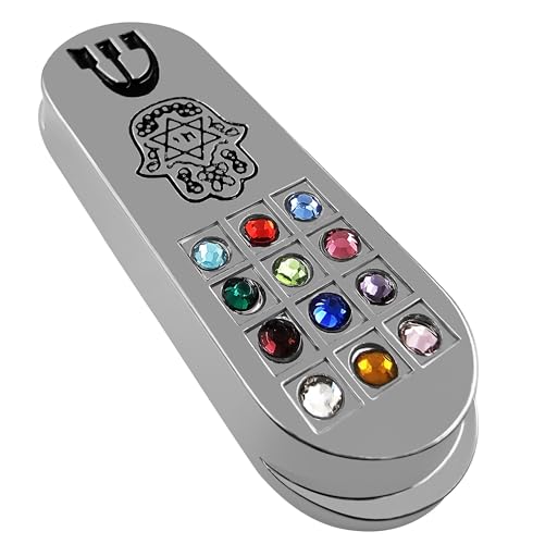 Car Mezuzah with Traveler's Prayer Scroll, Hamsa & Hoshen Stones