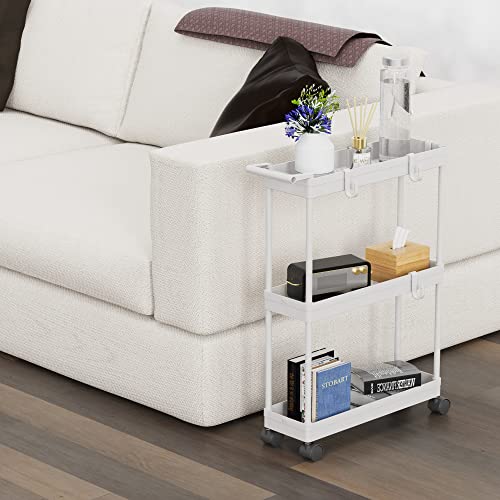 3-Tier Slim Rolling Storage Cart with Handle - 5.5-Inch Narrow Organizer, White