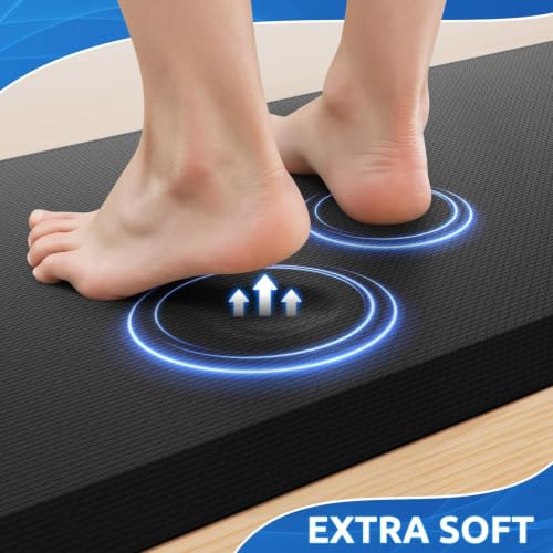 KitchenClouds 2-Pack Anti-Fatigue Kitchen Mats Black 17.3x29 & 17.3x47 Inches