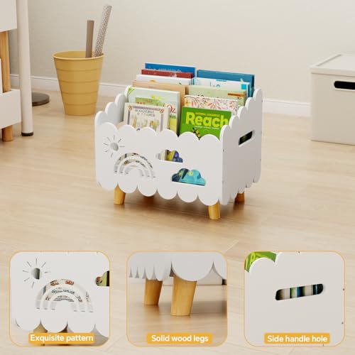 Solid Wood Kids Bookshelf with Adjustable Dividers and Carry Handles