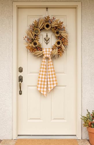 Pumpkin Spice Orange Gingham Wreath Sash - 5.12" x 54" Fall Decor