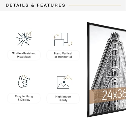 24x36 Poster Frame - Black High-Gloss Wall Picture & Art Print Frame