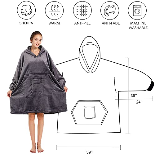 Oversized Wearable Blanket Hoodie with Sherpa Lining and Giant Pocket