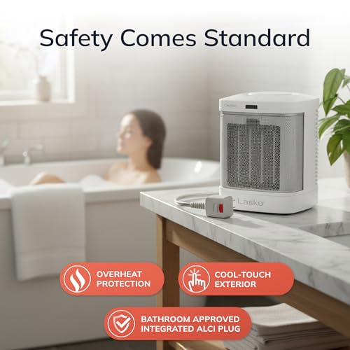 Compact Electric Ceramic Space Heater for Bathroom with ALCI Safety Plug