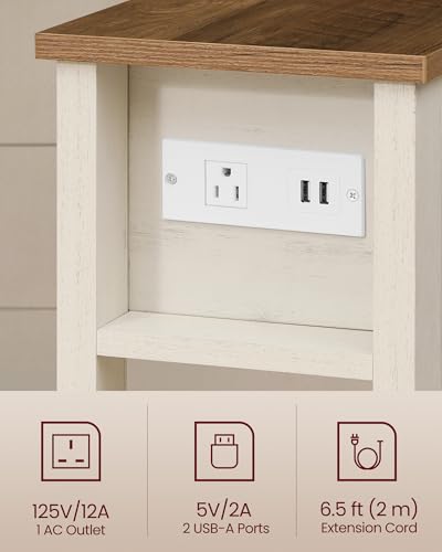 Farmhouse Narrow End Table with Charging Station and Storage Drawer