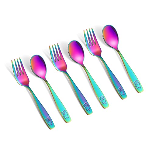 6-Piece Toddler Utensils Rainbow Stainless Steel Fork and Spoon Set