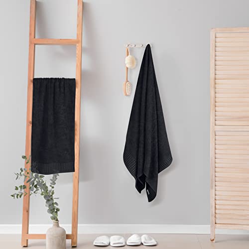 GLAMBURG Oversized Cotton Bath Towels 2 Pack 28x55 Black