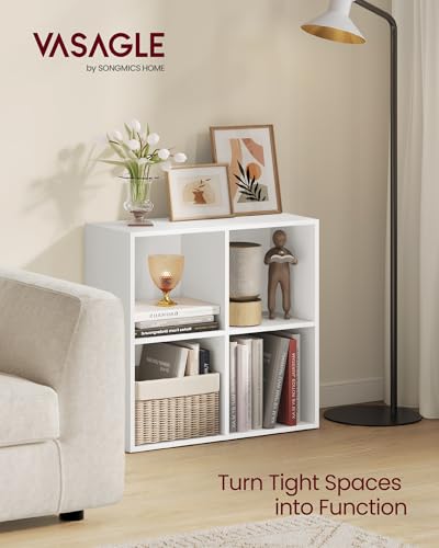 4-Compartment Cube Bookcase, Minimalist Open Storage Shelf in White