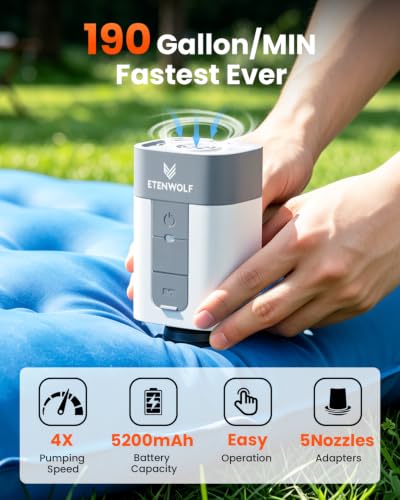Portable Electric Air Pump for Inflatables - 5200mAh Battery, Quick Inflate & Deflate