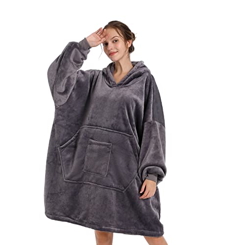 Oversized Wearable Blanket Hoodie with Sherpa Lining and Giant Pocket