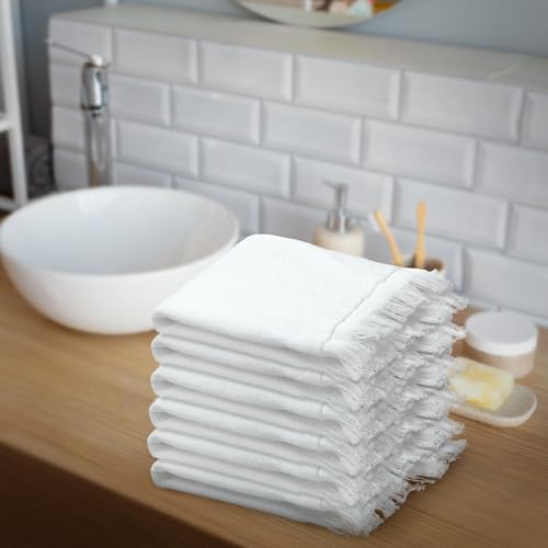 Reversible Cotton Fingertip Hand Towels with Fringed Edges - 11 x 18 Inch