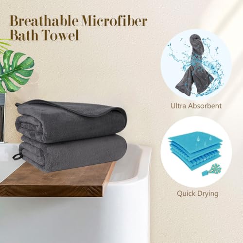 Orighty Microfiber Bath Towel Set 2-Pack (27"x54") - Soft Quick Dry, Grey