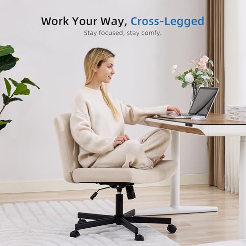 Wide Criss Cross Office Chair with Wheels, Armless Fabric Vanity Chair