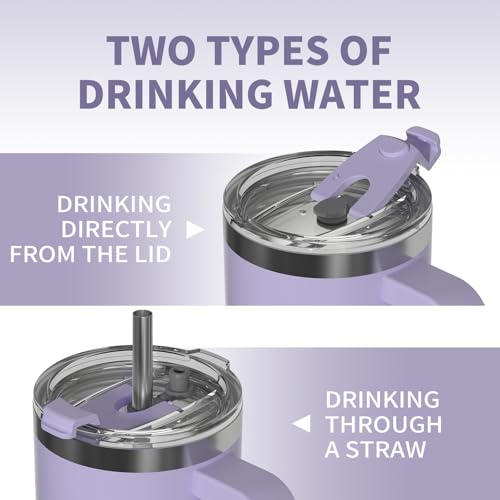WATERSY 40 oz Purple Insulated Travel Tumbler with Handle, Lid & Straw