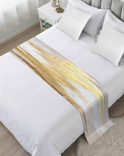 Gold & Grey Abstract Bed Runner Scarf for Cal King Size Bed - 102"x20"