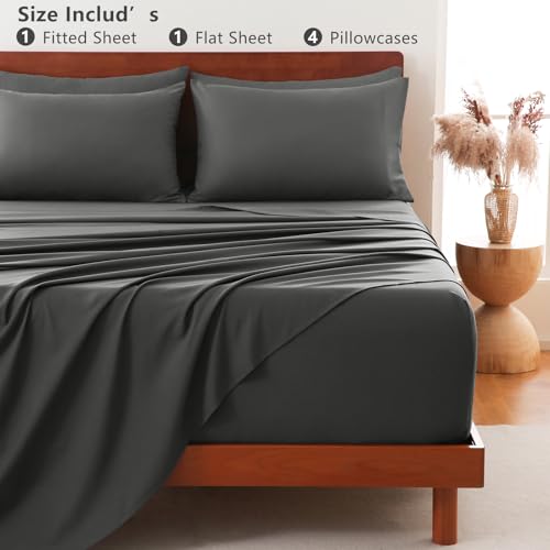 6-Piece King Size Sheet Set for 21-Inch Deep Pocket Mattresses, Dark Grey