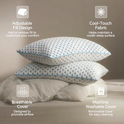 Queen Size Memory Foam Pillows Set of 2 - Adjustable Cooling Comfort