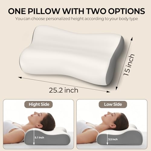Polovo Cervical Ergonomic Memory Foam Neck Pillow for Pain Relief & Cooling