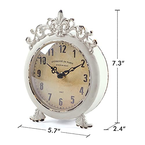 Vintage Small Table Clock, Rustic French Farmhouse Shelf Desk Clock