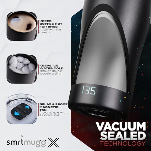 SmrtMugg X Heated Coffee Mug 19oz Black with LCD Screen & 8-Hour Battery