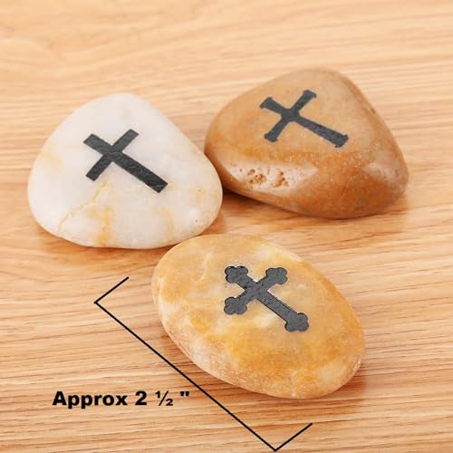 12-Piece Engraved Comfort Cross Worry Stones - Natural Polished River Rock