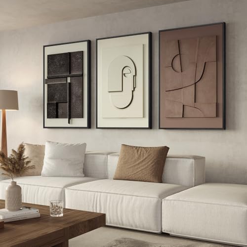 Cuspin 3-Piece Large 3D Framed Abstract Wall Art Set Modern Neutral Decor